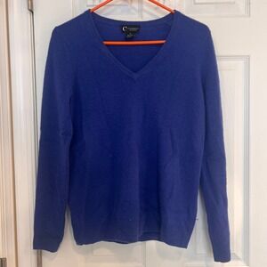 C by Bloomingdale's 100% Cashmere V-Neck‎ Sweater Cobalt Blue Pullover